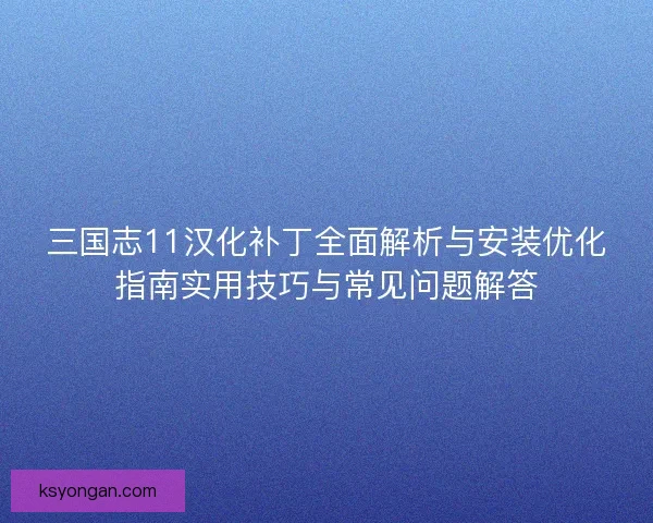 三国志11汉化补丁全面解析与安装优化指南实用技巧与常见问题解答